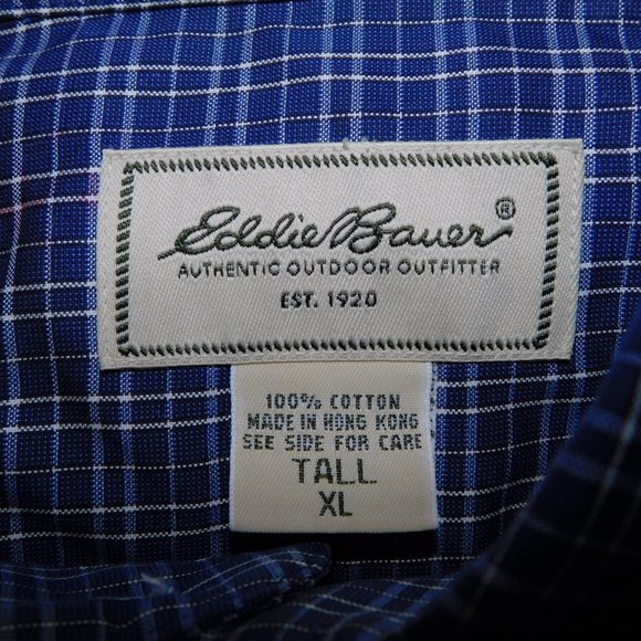 Eddie Bauer Mens TXL Tall XL Blue white Plaid long Sleeve Button Front Shirt - Picture 3 of 8